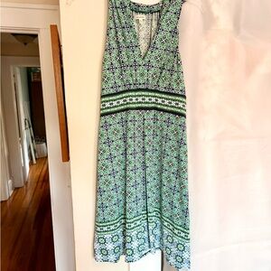 Max Studio Green and Navy Patterned Midi Dress
